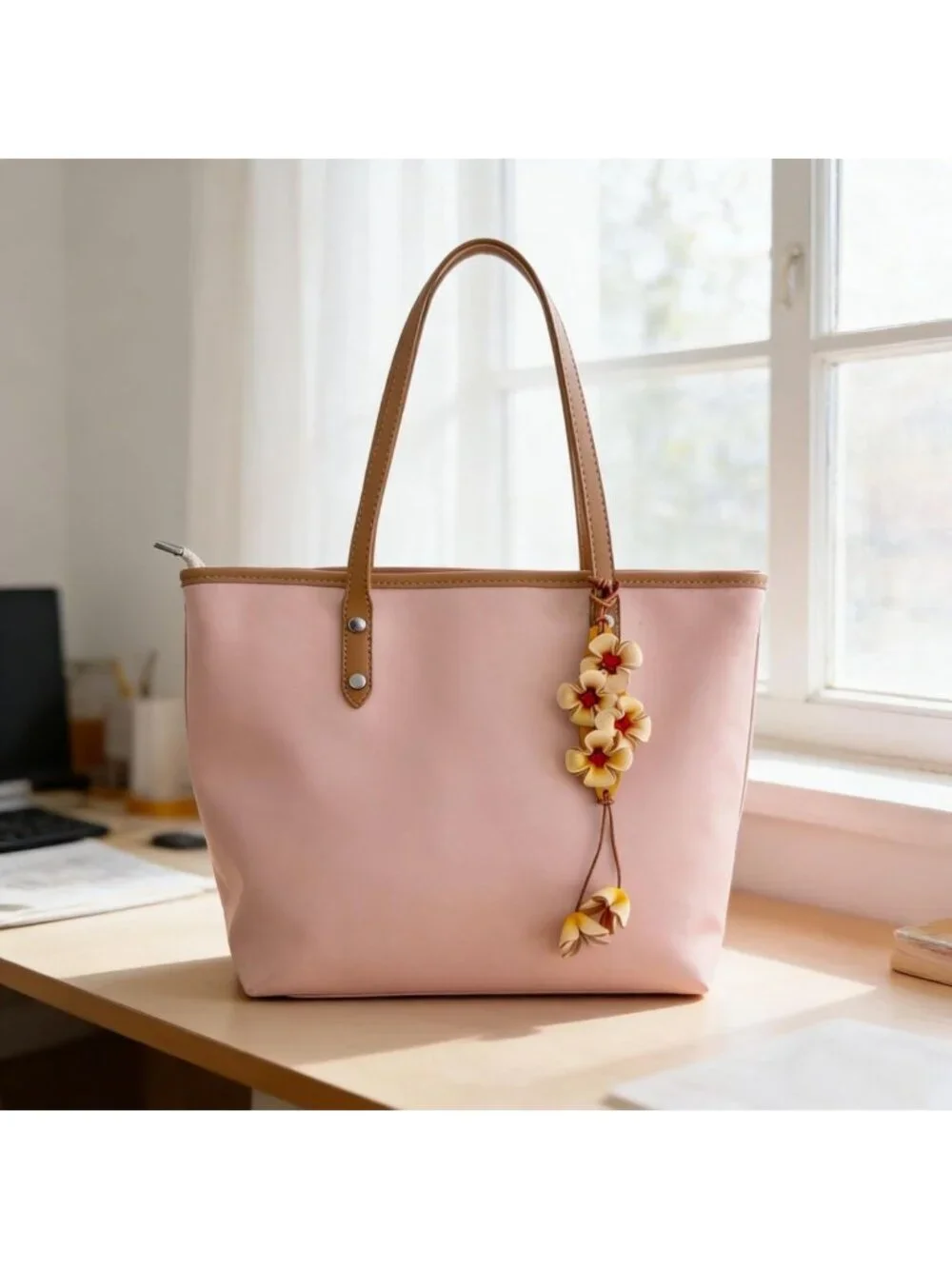 Boho Genuine Leather Flower Keychain | Cute Handbag & Purse Charms for Women